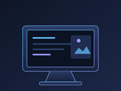 Illustration of a desktop monitor showing a dashboard with charts and text lines