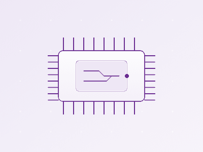 Illustration of a processor chip with pins on all four sides