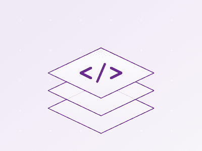 Illustration of three stacked layers with a code symbol